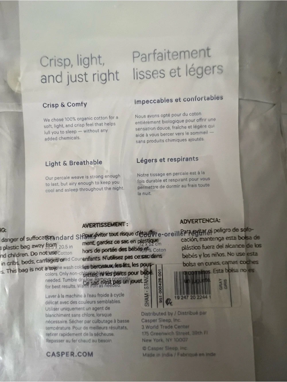 CASPER The Sateen Duvet FULL Cover & pillow cases (light grey) brand new